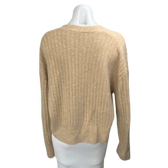 Zara Beige Wool Long Sleeve Ribbed Knit Button Down Cardigan Sweater Top Size S - Picture 2 of 4
